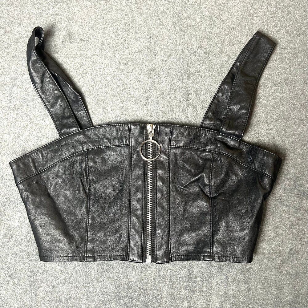 Faux Leather Zipper Crop Tank Top Forever 21 Womens Size Small Black